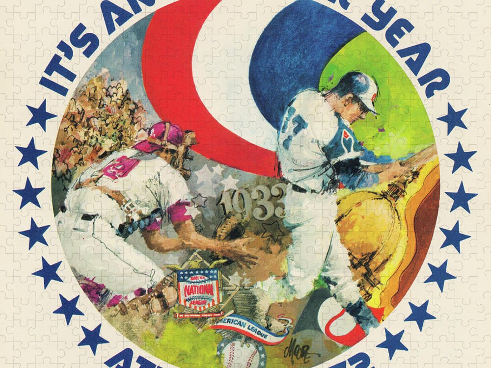 Row One Brand Jigsaw Puzzle featuring the mixed media 1972 All-Star Game Baseball Art by Row One Brand