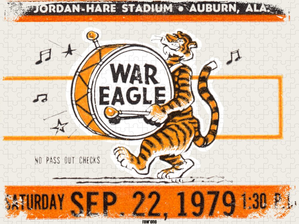 Auburn Jigsaw Puzzle featuring the mixed media 1979 Auburn Tiger Football Ticket Art by Row One Brand