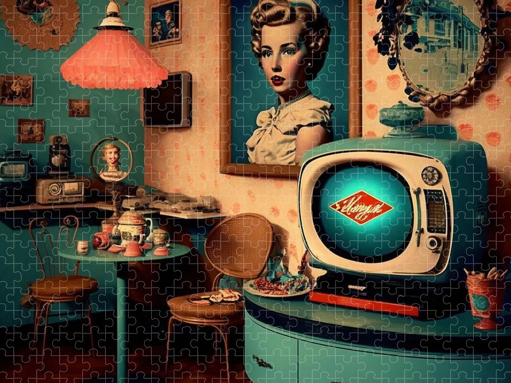 50s Kitsch Jigsaw Puzzle featuring the mixed media 50s Kitsch by Jay Schankman
