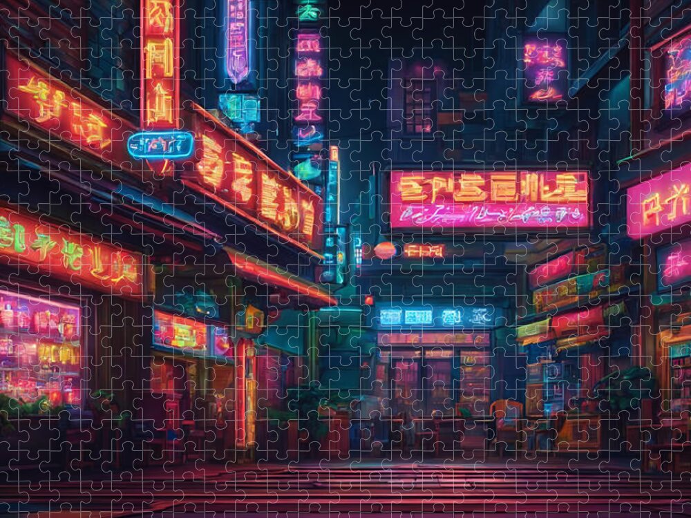 Pixel Jigsaw Puzzle featuring the digital art A Night Cityscape #2 by Quik Digicon Art Club