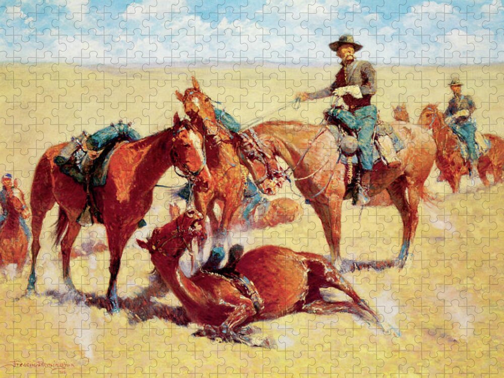 Frederic Remington Jigsaw Puzzle featuring the painting Among the Led Horses #3 by Frederic Remington