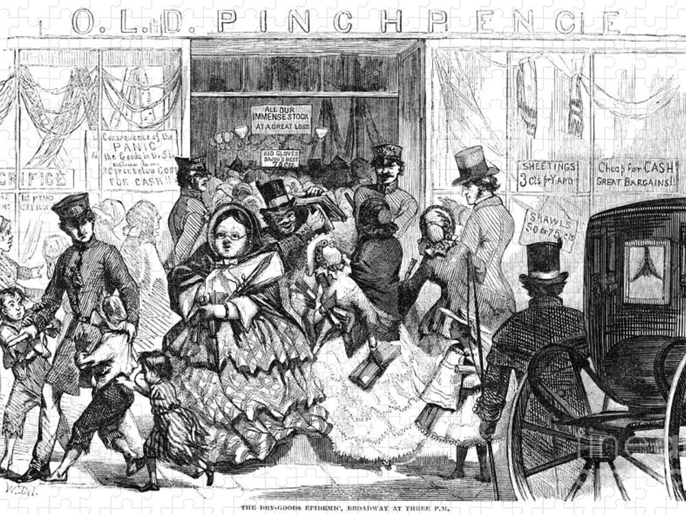 1857 Jigsaw Puzzle featuring the drawing Bank Panic, 1857 #2 by Granger