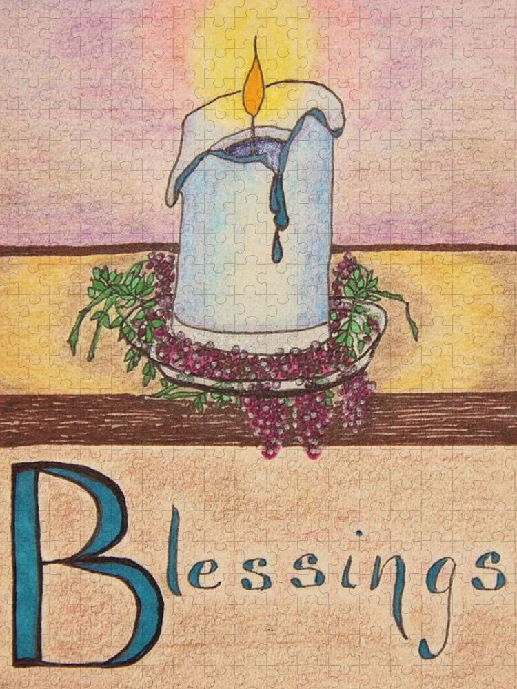 Blessings Jigsaw Puzzle featuring the drawing Blessings #1 by Karen Nice-Webb
