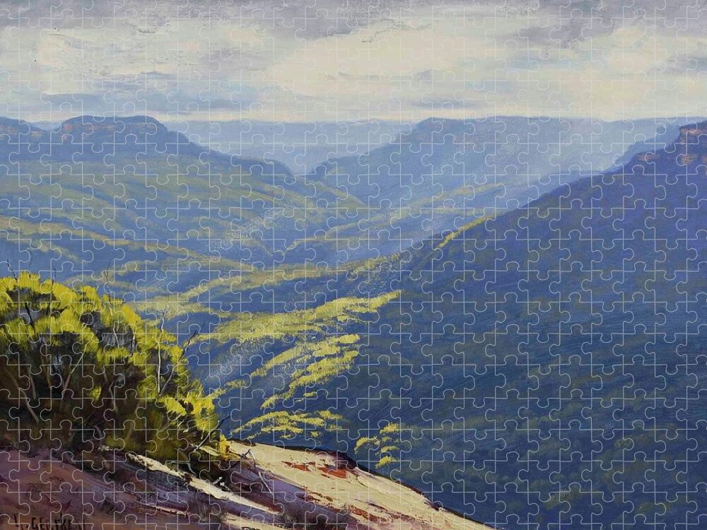 Blue Mountains Jigsaw Puzzle featuring the painting Blue Mountains Australia #2 by Graham Gercken