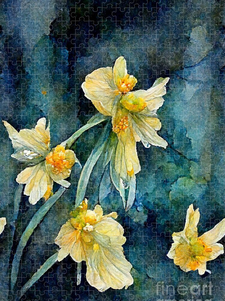 Series Jigsaw Puzzle featuring the digital art Daffodils #2 by Sabantha
