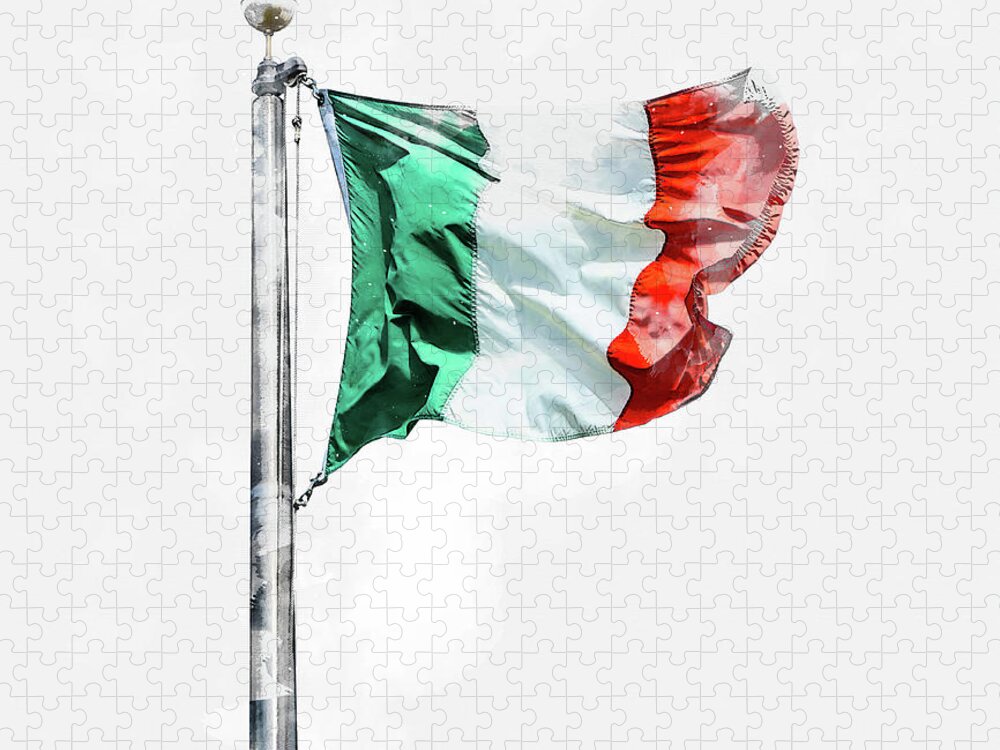 Italian Flag Jigsaw Puzzle featuring the digital art Digital watercolor painting of Flag of Italy isolated on white background by Maria Kray