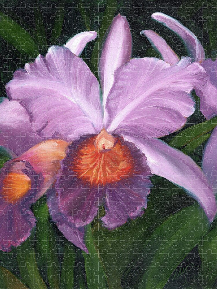 Orchid Jigsaw Puzzle featuring the painting Lavender Orchid #2 by Alice Leggett