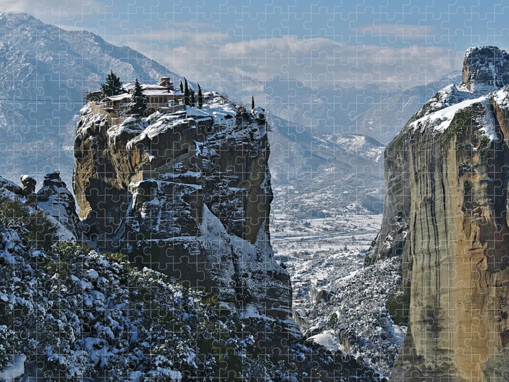 Meteora Jigsaw Puzzle featuring the photograph Meteora in winter #2 by Sean Hannon