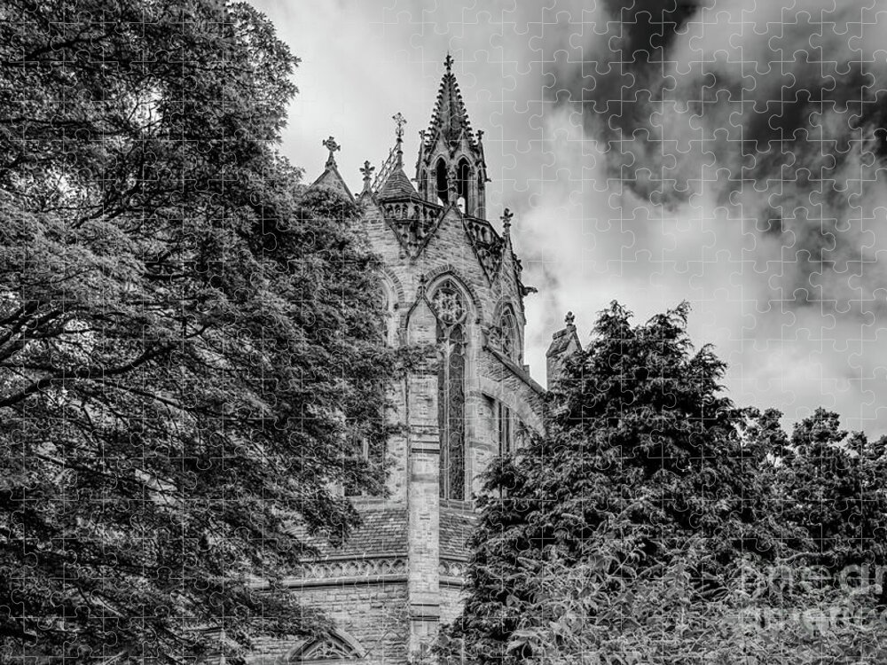Monochrome Jigsaw Puzzle featuring the photograph Monochrome of The Church of the Holy Name of Jesus on Oxford Road, Manchester, England. #2 by Pics By Tony