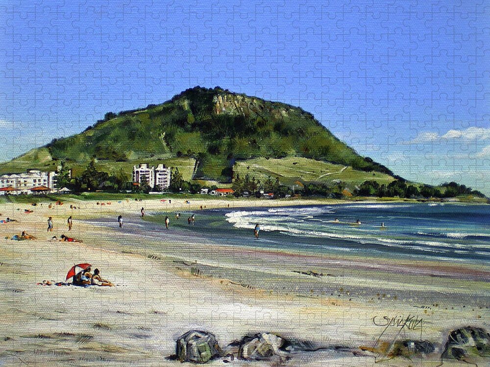 Mount Maunganui Jigsaw Puzzle featuring the painting Mt Maunganui Beach 081209 #1 by Sylvia Kula