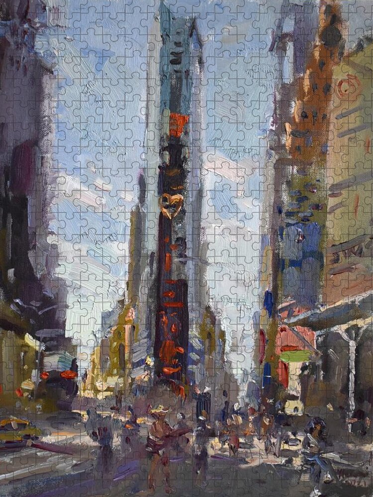 Times Square Jigsaw Puzzle featuring the painting NYC Times Square #2 by Ylli Haruni