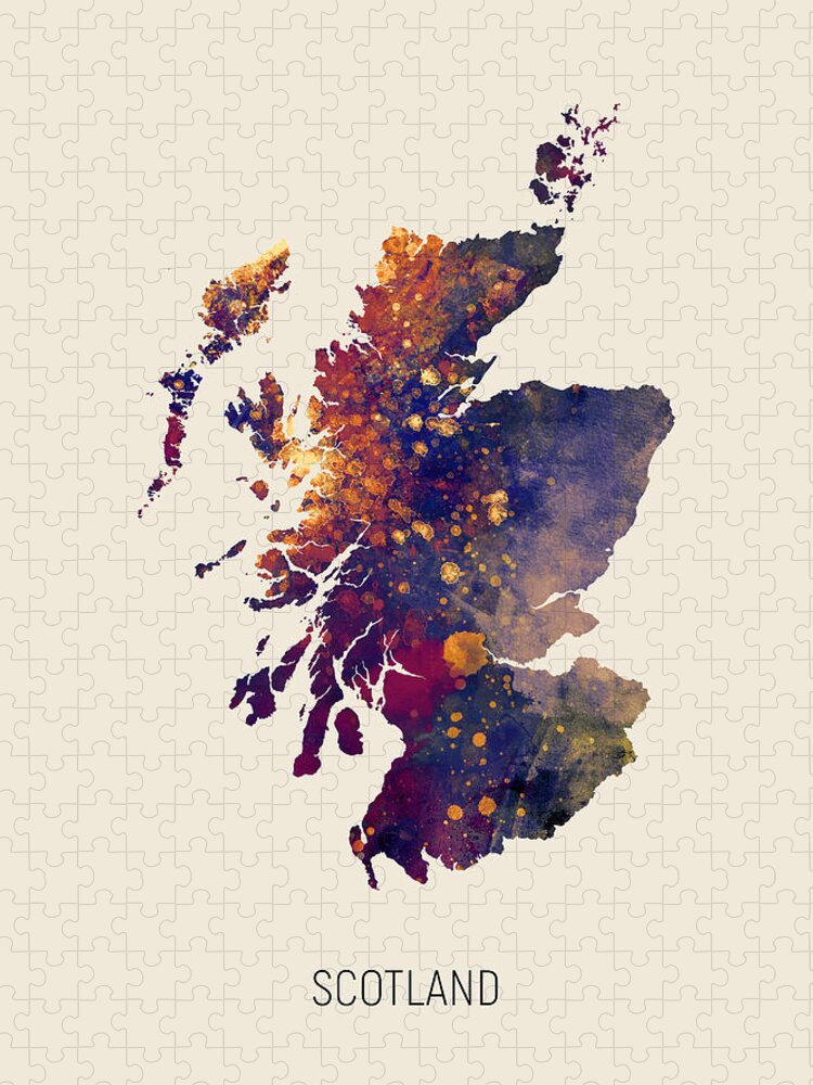 Scotland Jigsaw Puzzle featuring the digital art Scotland Watercolor Map #2 by Michael Tompsett