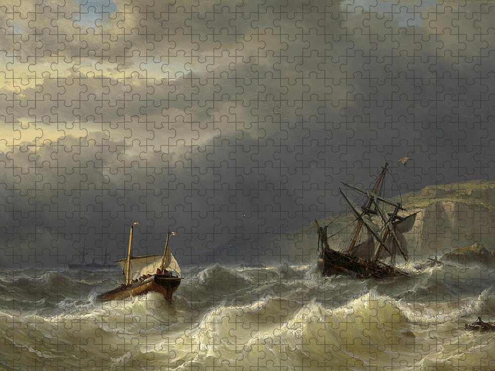 Louis Meijer Jigsaw Puzzle featuring the painting Storm in the Strait of Dover #3 by Louis Meijer