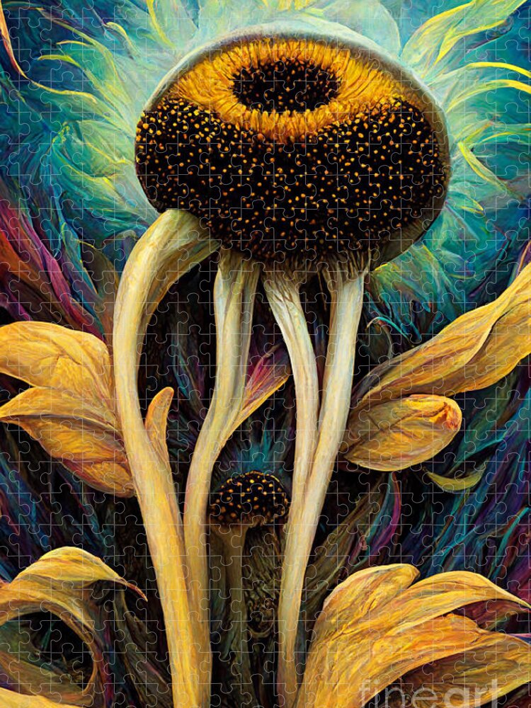 Sunflower Jigsaw Puzzle featuring the digital art Sunflower mushrooms #2 by Sabantha