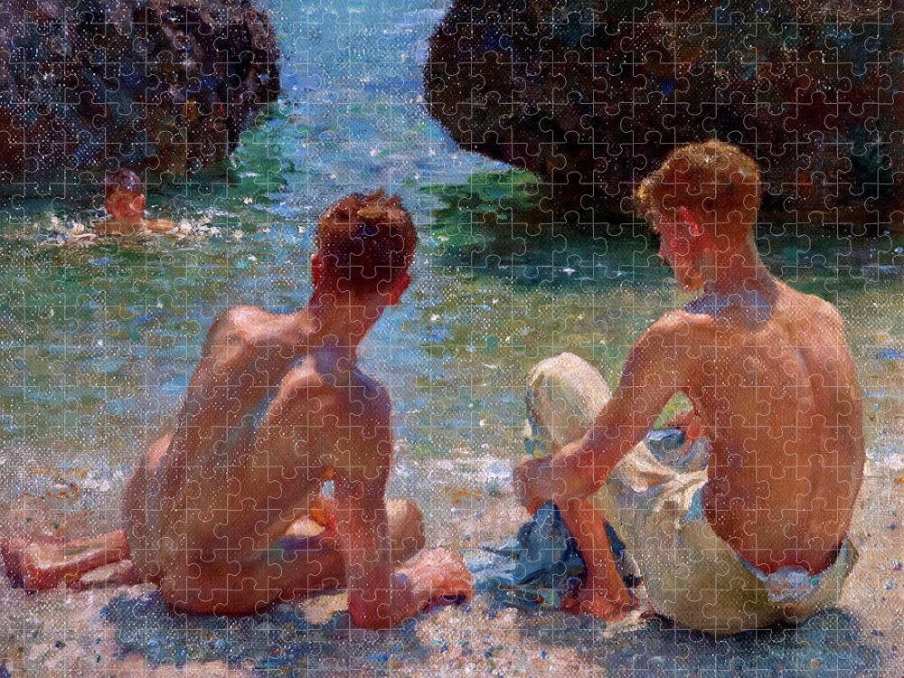 Nude Jigsaw Puzzle featuring the painting The Critics #2 by Henry Scott Tuke
