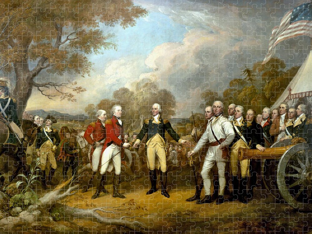 Revolutionary War Jigsaw Puzzle featuring the painting The Surrender of General Burgoyne by War Is Hell Store