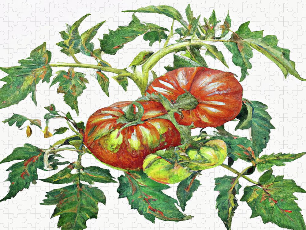 Two Red Tomatoes Jigsaw Puzzle featuring the digital art 2 Tomatoes 2 B by Cathy Anderson