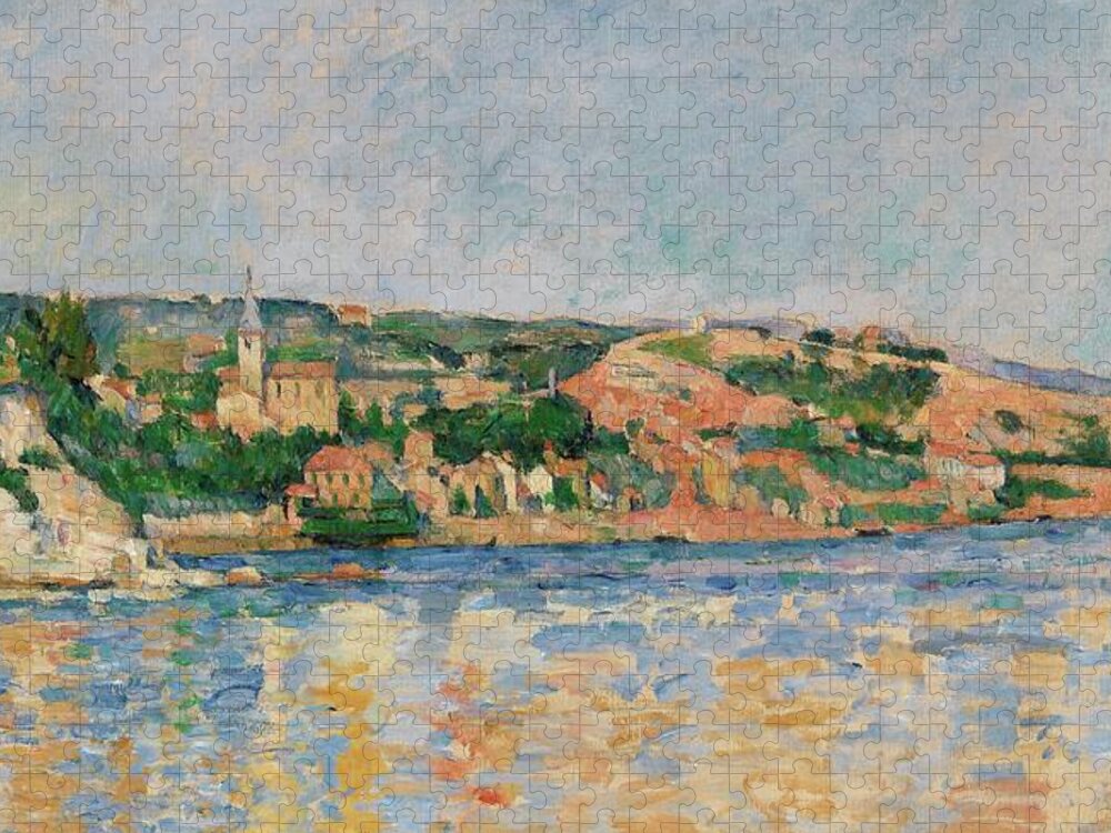 Paul Cezanne Jigsaw Puzzle featuring the painting Village at the Water's Edge #3 by Paul Cezanne