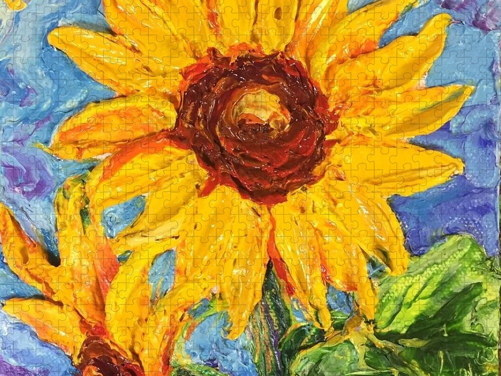 Paris Wyatt Llanso Jigsaw Puzzle featuring the painting Yellow Sunflower #4 by Paris Wyatt Llanso