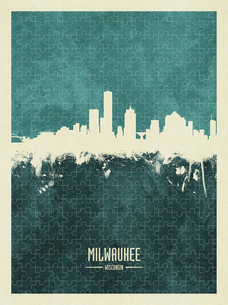 Milwaukee Jigsaw Puzzle featuring the digital art Milwaukee Wisconsin Skyline #20 by Michael Tompsett