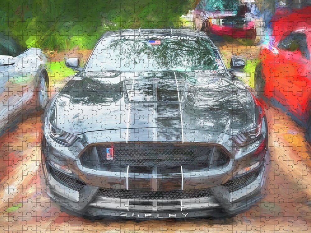 2017 Silver Ford Shelby Mustang Gt350 Jigsaw Puzzle featuring the photograph 2017 Silver Ford Shelby Mustang GT350 X221 by Rich Franco