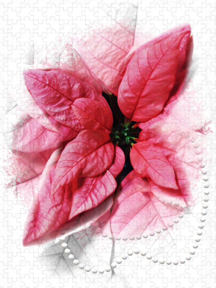 2020 Jigsaw Puzzle featuring the digital art 2020 Pink Poinsettia Color of the Year Gift Idea by Delynn Addams