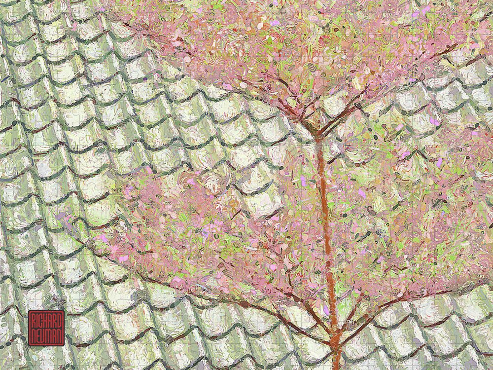 Architecture Jigsaw Puzzle featuring the mixed media 205 Blossoms And Tiled Roof, Daxi Tea Factory, Taoyuan, Taiwan by Richard Neuman Architectural Gifts