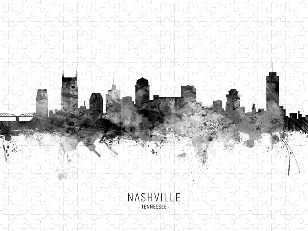 Nashville Jigsaw Puzzle featuring the digital art Nashville Tennessee Skyline #21 by Michael Tompsett