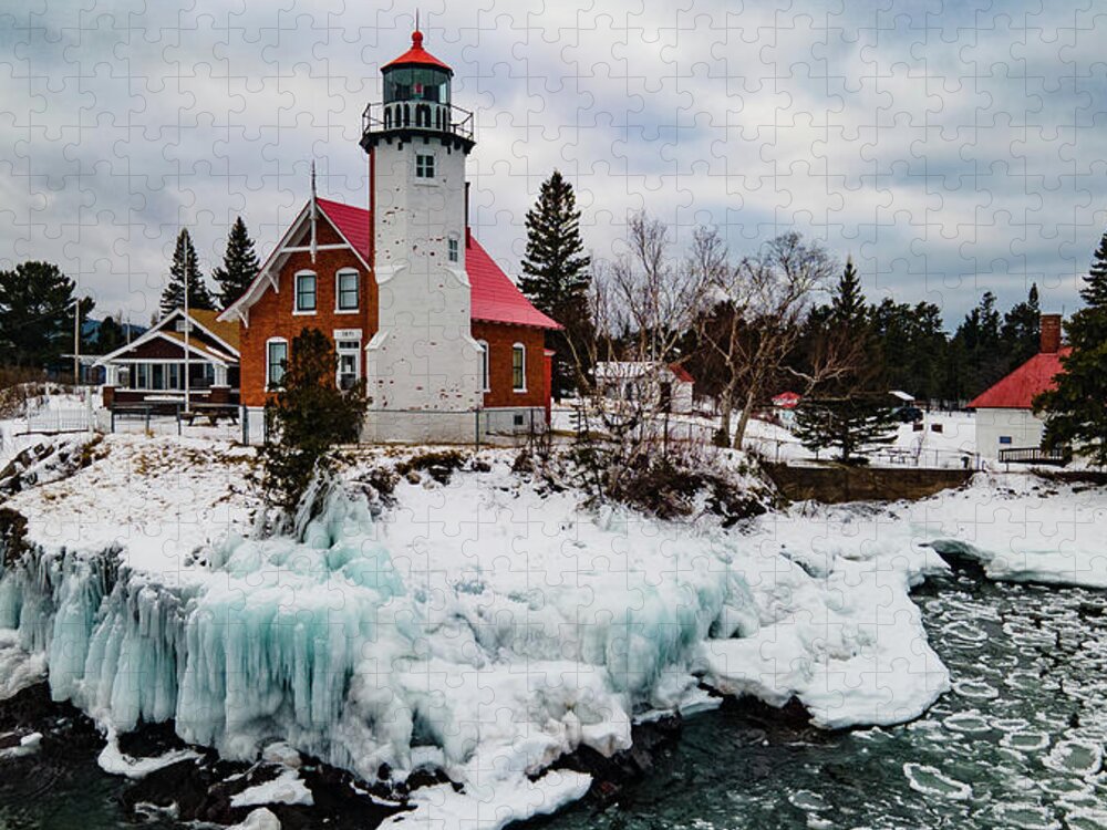 Eagle Harbor Mi Jigsaw Puzzle featuring the photograph Winter view of Eagle Harbor Lighthouse in Eagle Harbor Michigan #21 by Eldon McGraw