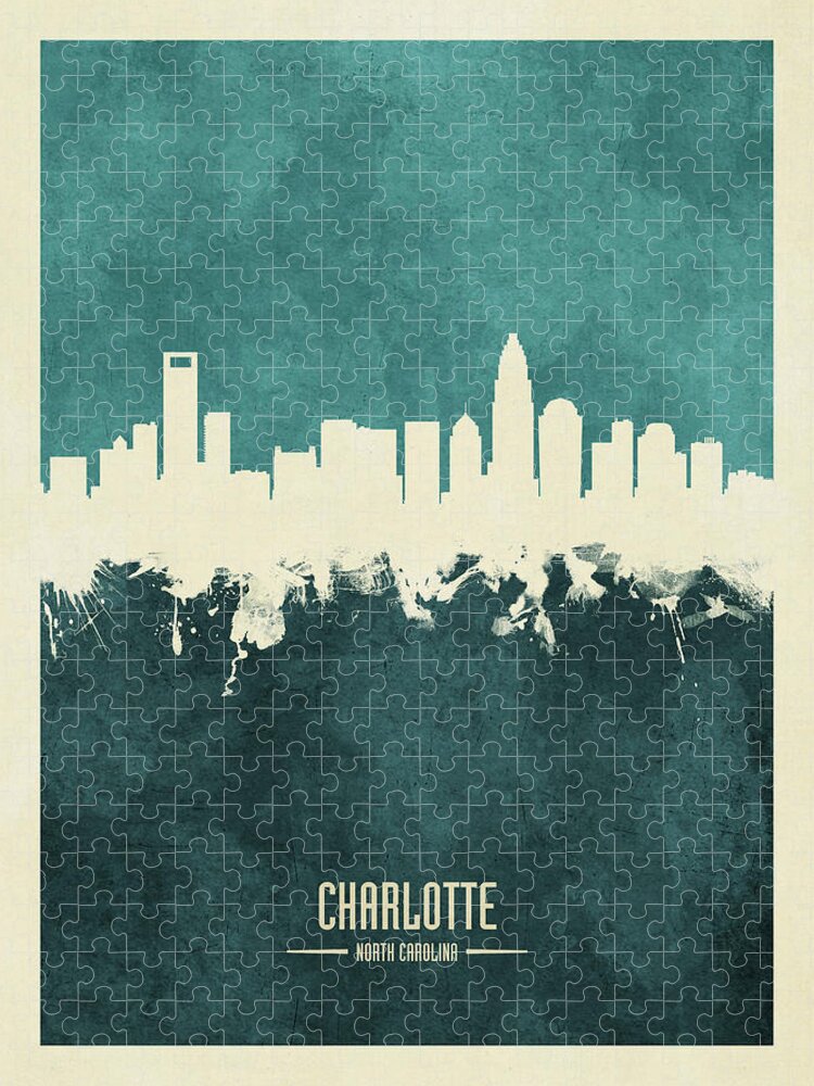 Charlotte Jigsaw Puzzle featuring the digital art Charlotte North Carolina Skyline #22 by Michael Tompsett