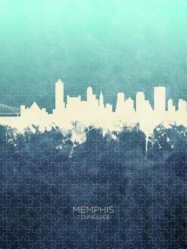 Memphis Jigsaw Puzzle featuring the digital art Memphis Tennessee Skyline #22 by Michael Tompsett
