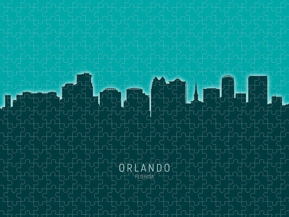 Orlando Jigsaw Puzzle featuring the digital art Orlando Florida Skyline #22 by Michael Tompsett