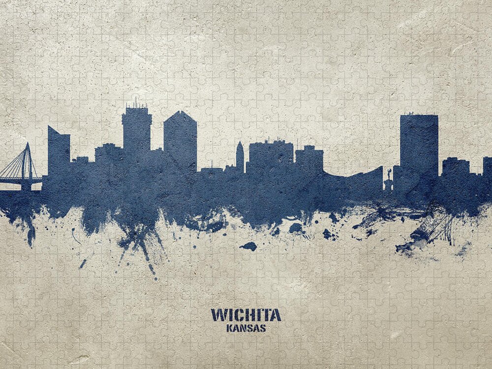 Wichita Jigsaw Puzzle featuring the digital art Wichita Kansas Skyline #22 by Michael Tompsett