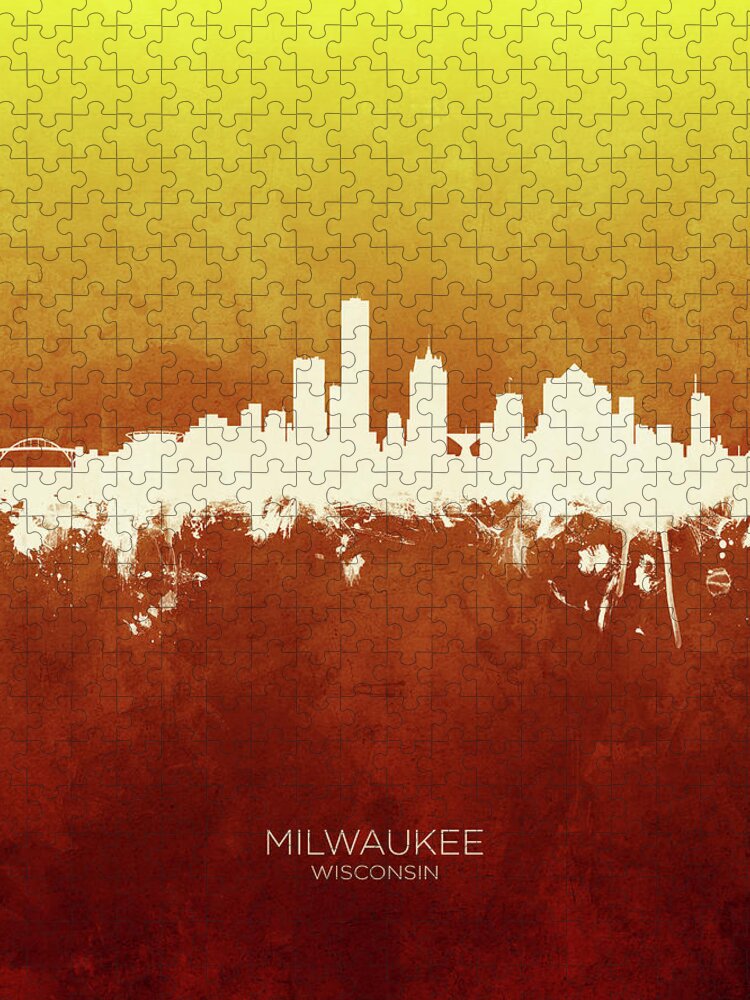 Milwaukee Jigsaw Puzzle featuring the digital art Milwaukee Wisconsin Skyline #23 by Michael Tompsett