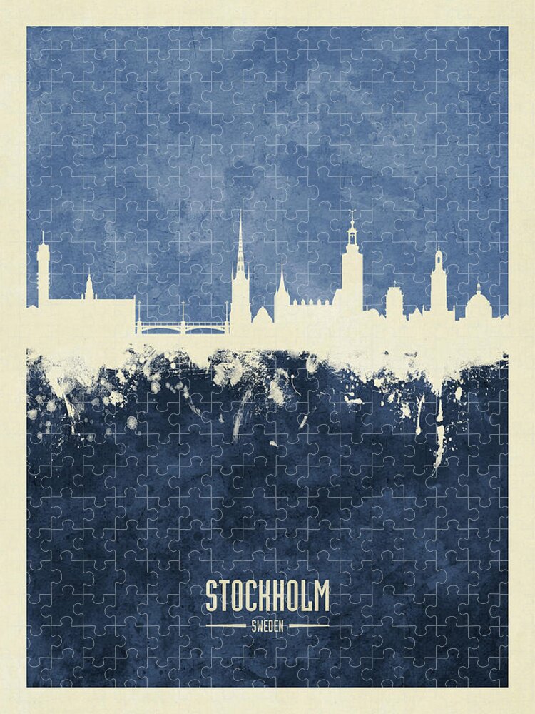 Stockholm Jigsaw Puzzle featuring the digital art Stockholm Sweden Skyline #24 by Michael Tompsett