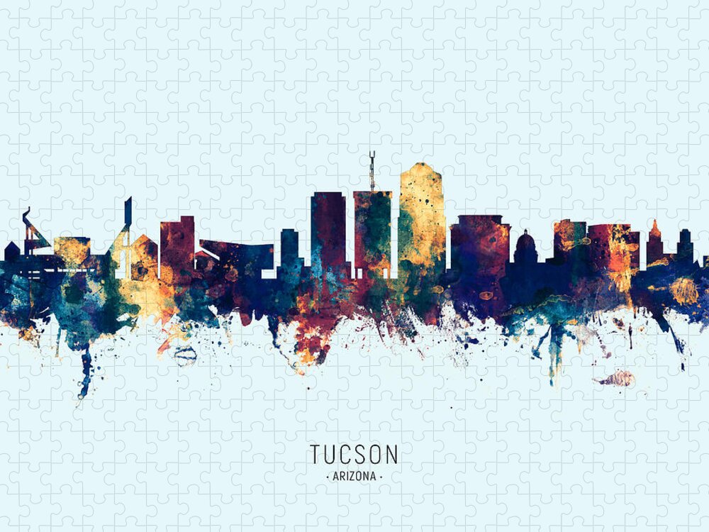 Tucson Puzzle featuring the digital art Tucson Arizona Skyline by Michael Tompsett
