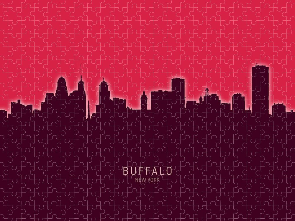 Buffalo Jigsaw Puzzle featuring the digital art Buffalo New York Skyline #25 by Michael Tompsett