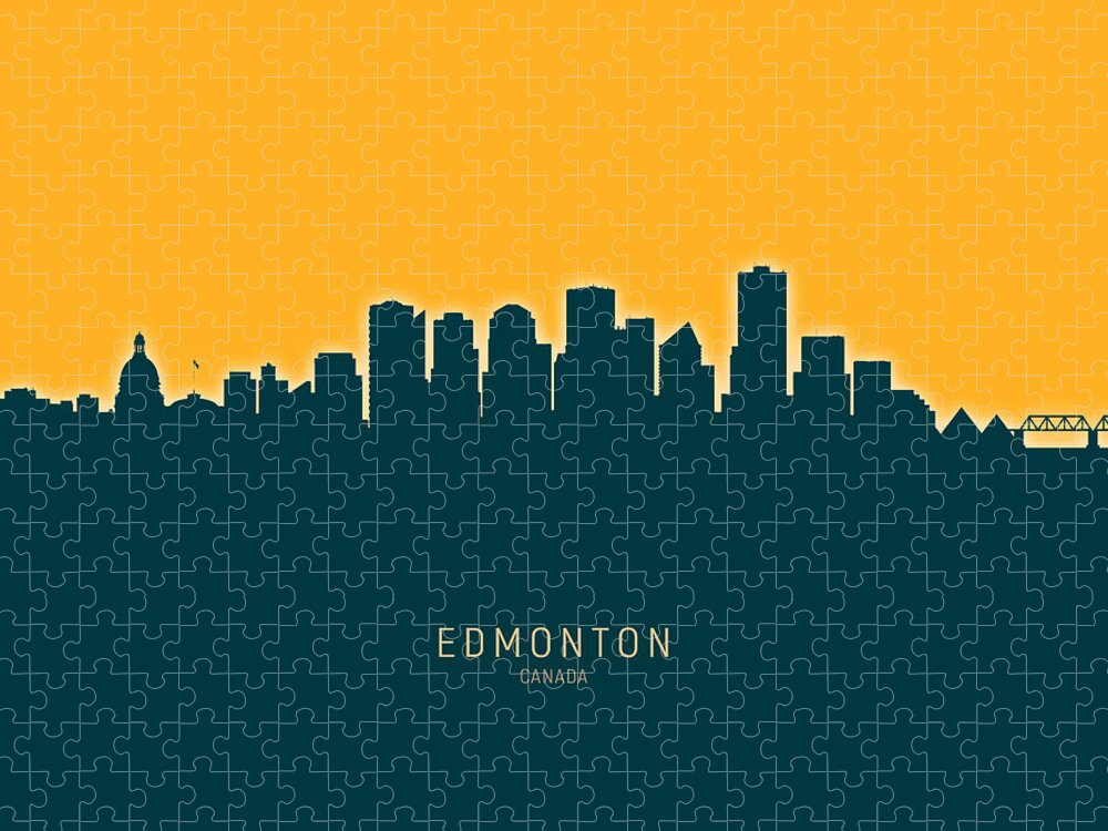 Edmonton Jigsaw Puzzle featuring the digital art Edmonton Canada Skyline #25 by Michael Tompsett