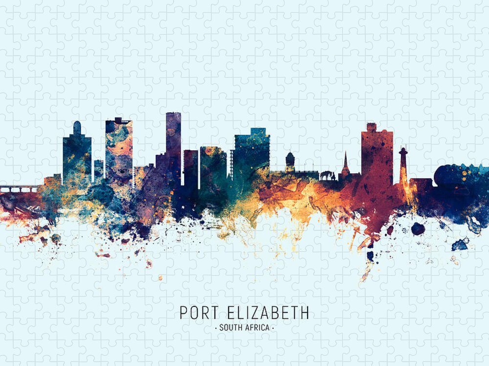 Port Elizabeth Jigsaw Puzzle featuring the digital art Port Elizabeth South Africa Skyline #25 by Michael Tompsett