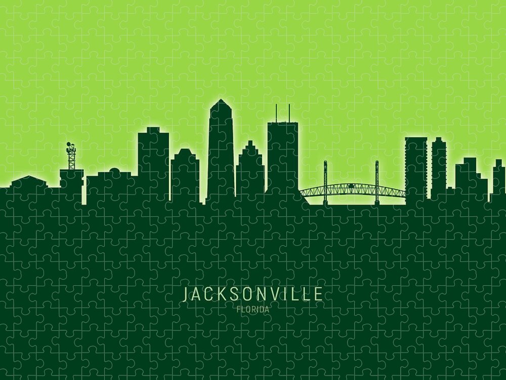 Jacksonville Jigsaw Puzzle featuring the digital art Jacksonville Florida Skyline #26 by Michael Tompsett