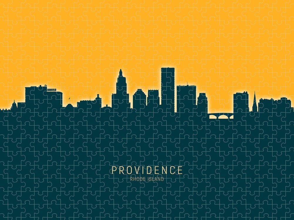 Providence Jigsaw Puzzle featuring the digital art Providence Rhode Island Skyline #26 by Michael Tompsett