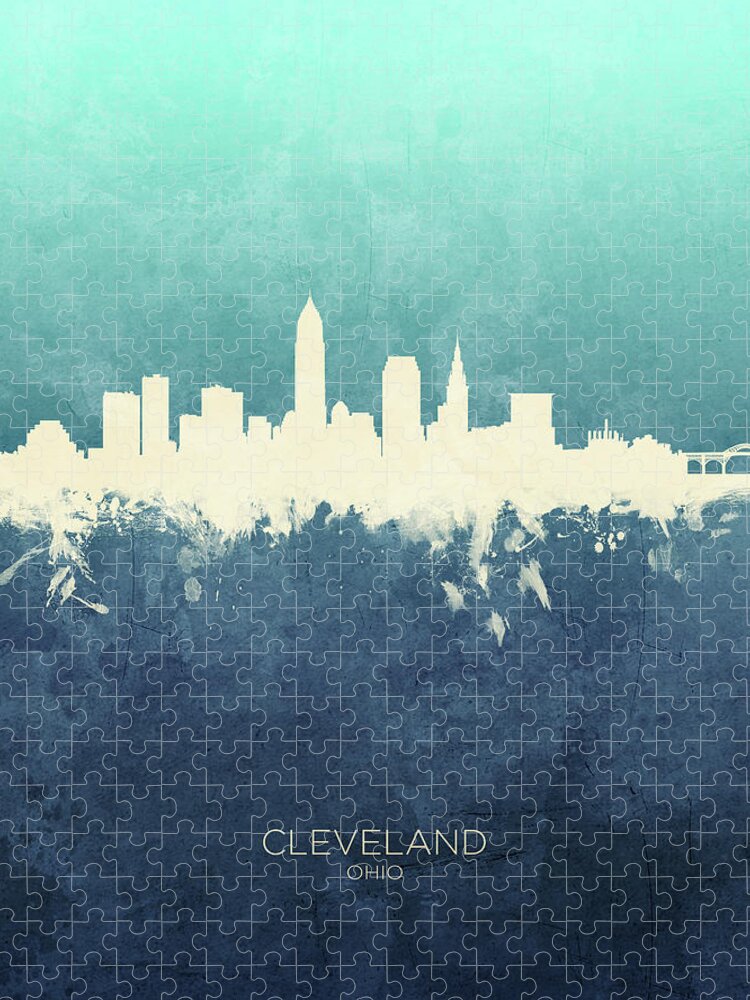 Cleveland Jigsaw Puzzle featuring the digital art Cleveland Ohio Skyline #27 by Michael Tompsett