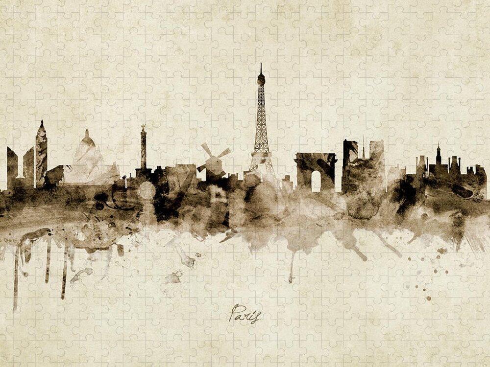 Paris Jigsaw Puzzle featuring the digital art Paris France Skyline #27 by Michael Tompsett