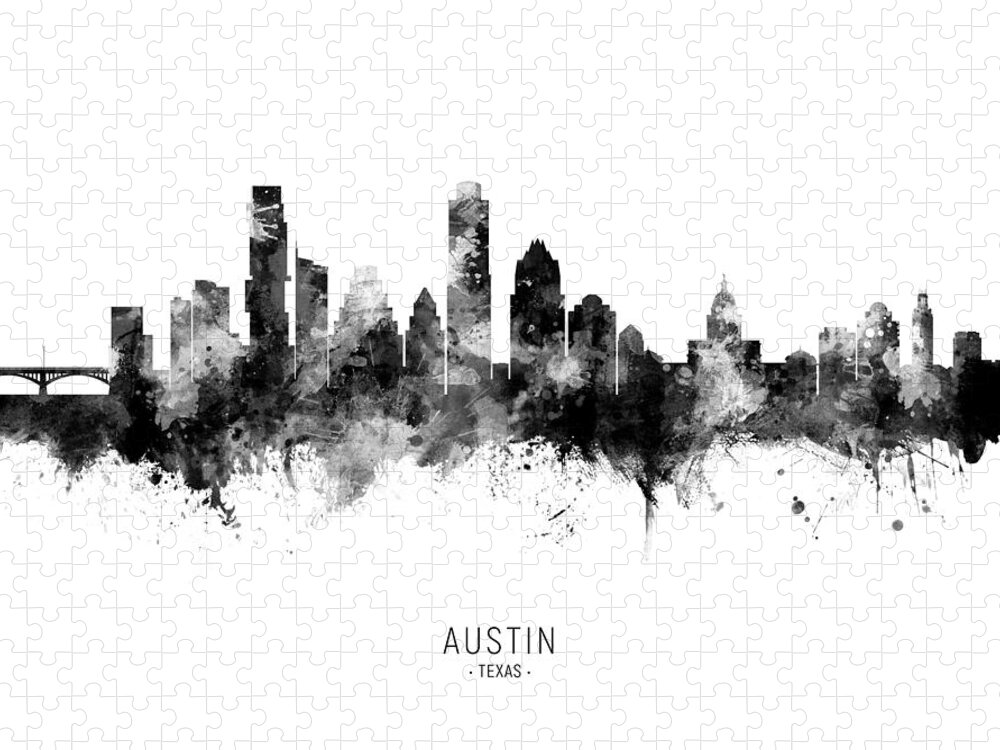 Austin Jigsaw Puzzle featuring the digital art Austin Texas Skyline #28 by Michael Tompsett