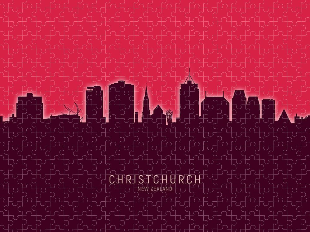 Christchurch Jigsaw Puzzle featuring the digital art Christchurch New Zealand Skyline #28 by Michael Tompsett
