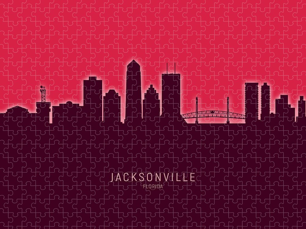 Jacksonville Jigsaw Puzzle featuring the digital art Jacksonville Florida Skyline #28 by Michael Tompsett
