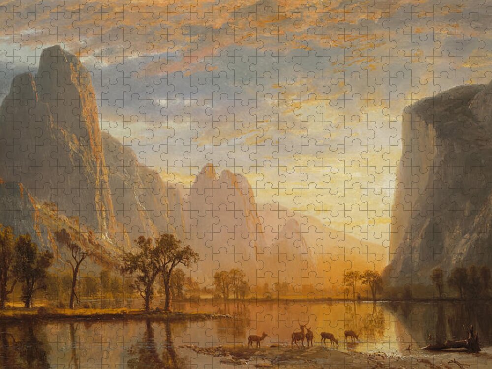 Yosemite Jigsaw Puzzle featuring the painting Yosemite Valley by Albert Bierstadt by Mango Art