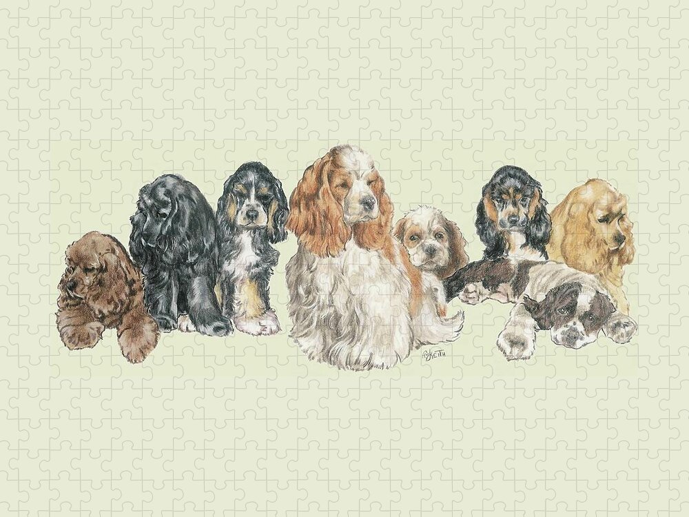 Sporting Group Jigsaw Puzzle featuring the mixed media American Cocker Spaniel Puppies by Barbara Keith