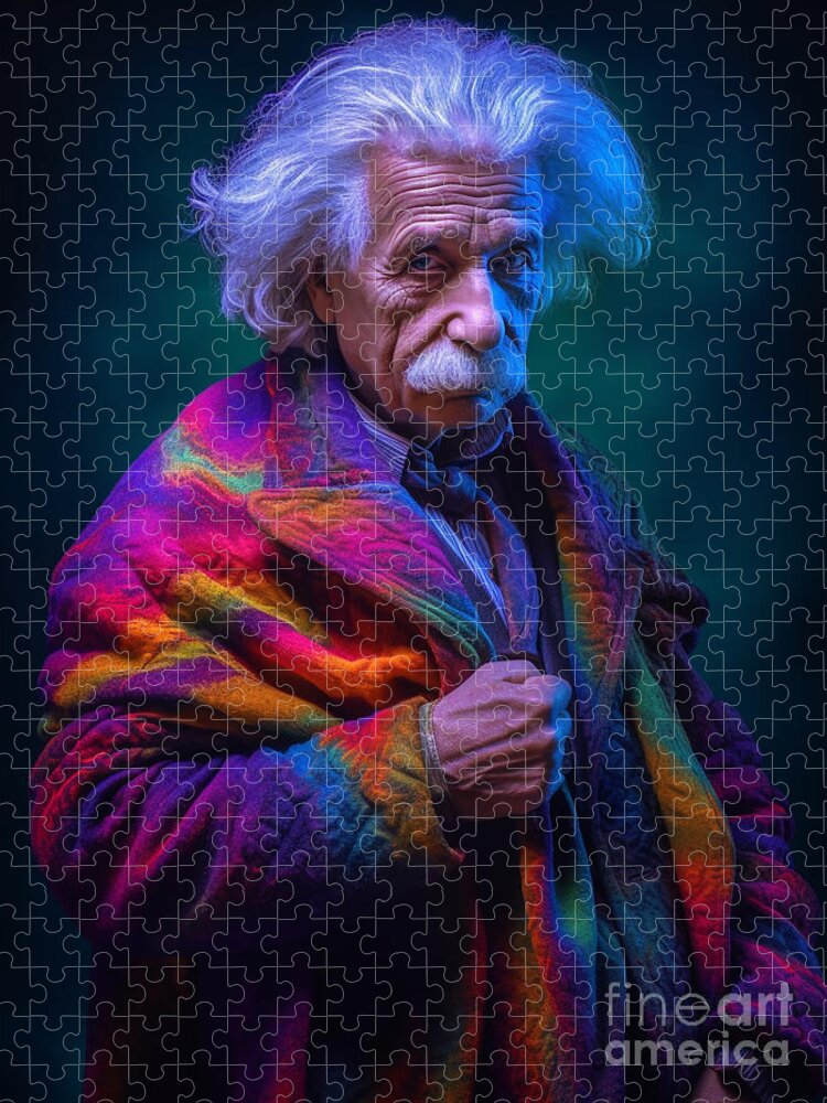 Albert Einstein Surreal Cinematic Minimalistic Art Jigsaw Puzzle featuring the painting Albert einstein Surreal Cinematic Minimalistic by Asar Studios #3 by Celestial Images