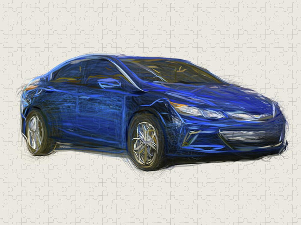 Chevrolet Jigsaw Puzzle featuring the digital art Chevrolet Volt Car Drawing #3 by CarsToon Concept